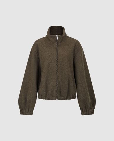  URBAN REVIVO - Áo khoác bomber nữ cổ trụ khóa kéo 