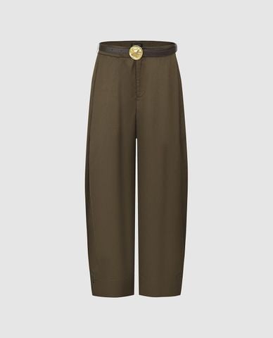  URBAN REVIVO - Quần nữ ống rộng phối thắt lưng thanh lịch 