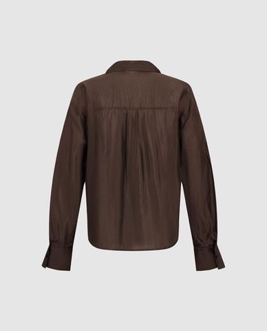  URBAN REVIVO - Áo sơ mi nữ cổ bẻ tay dài xoắn eo 