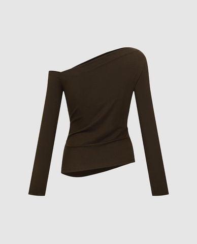  URBAN REVIVO - Áo trễ vai nữ tay dài phom ôm 