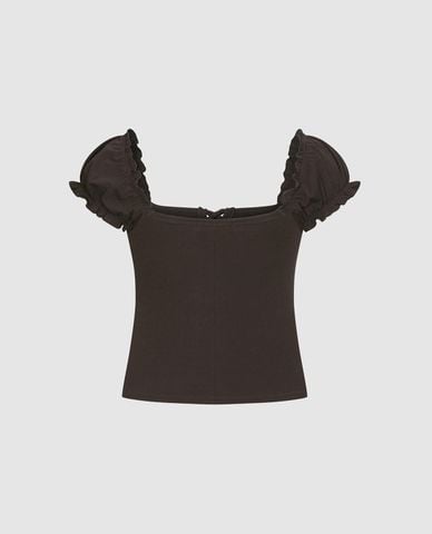  URBAN REVIVO - Áo kiểu nữ tay bồng thắt dây 