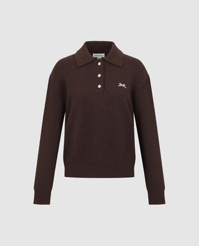  URBAN REVIVO - Áo dệt kim nữ cổ bẻ tay dài thanh lịch 