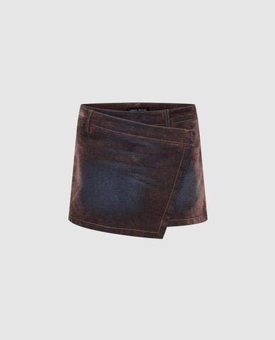  URBAN REVIVO - Chân váy denim mini vạt lệch 