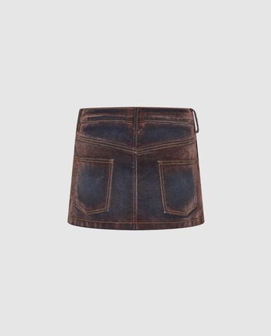  URBAN REVIVO - Chân váy denim mini vạt lệch 