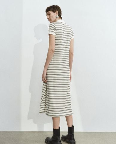  URBAN REVIVO - Đầm polo midi tay ngắn kẻ sọc 