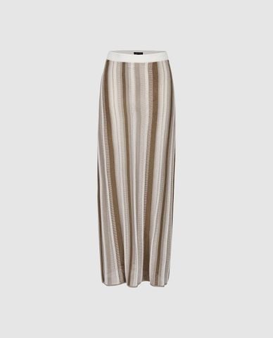  URBAN REVIVO - Chân váy phom suông midi phối sọc 