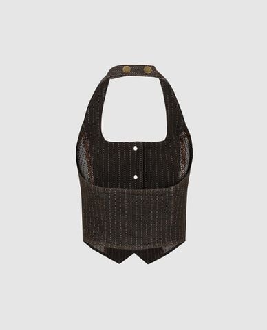  URBAN REVIVO - Áo kiểu nữ cổ yếm phối nút phom ôm 