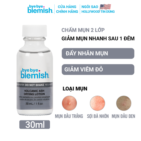 Lotion Chấm Mụn Tro Núi Lửa Dành Cho Mụn Đầu Đen Viêm Đỏ, Đầu Trắng, Sợi Bã Nhờn Bye Bye Blemish Volcanic Ash Drying Lotion 30ml
