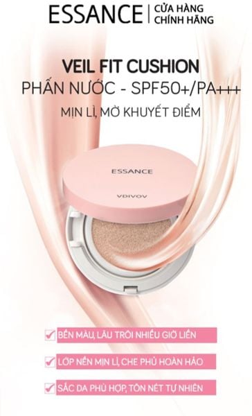 (CÔNG TY) Phấn Nước Essance Mịn Lì Mờ Khuyết Điểm 21 Sand Ivory Tông Da Sáng 15g Veil Fit Cushion SPF50+ PA+++