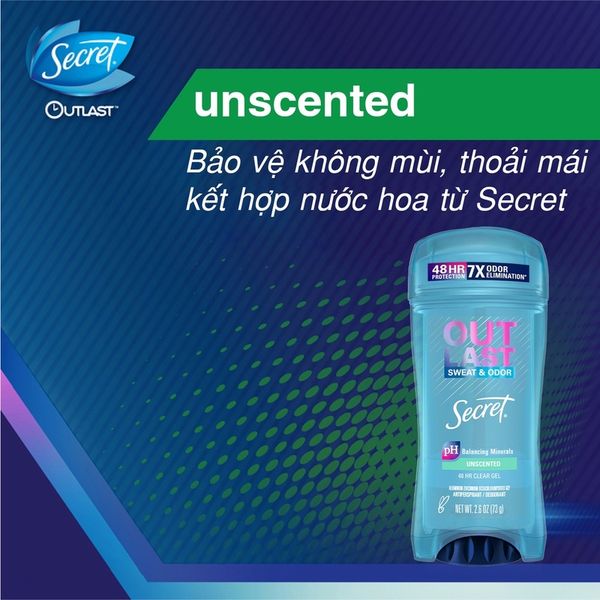 Sáp Khử Mùi Secret Giảm Tiết Mồ Hôi Unscented Không Mùi 73g