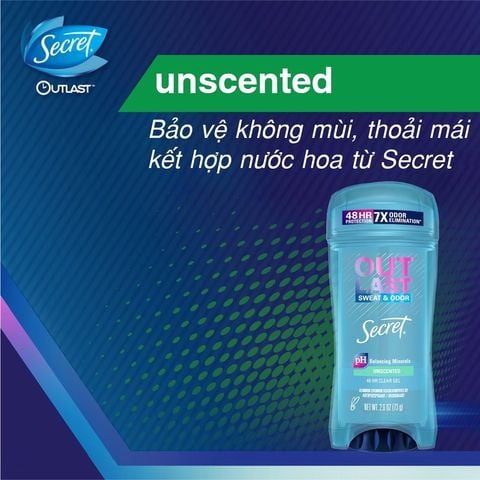 Sáp Khử Mùi Secret Giảm Tiết Mồ Hôi Unscented Không Mùi 73g