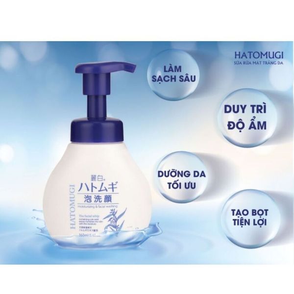 Bọt Rửa Mặt Hatomugi Ý Dĩ Dưỡng Ẩm, Trắng Da 160ml