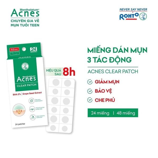 Miếng Dán Mụn Acnes Giúp Giảm Mụn Sưng Viêm 24 Miếng Clear Patch