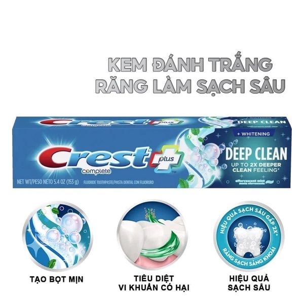 Kem Đánh Răng Crest trắng răng hiệu quả, Tác Động Sạch Sâu 153g Complete Whitening + Deep Clean