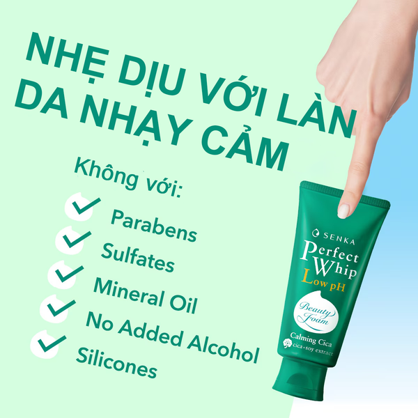 Sữa rửa mặt cho da nhạy cảm Senka Perfect Whip Low pH Calming Cica 100g