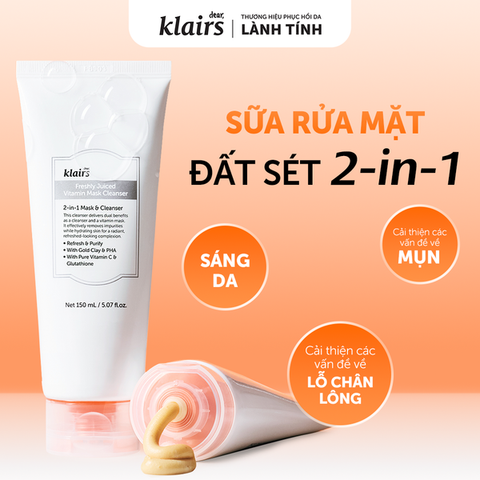 Sữa Rửa Mặt Đất Sét Vàng Dear, Klairs Freshly Juiced Vitamin Mask Cleanser 150ml.