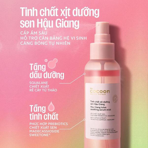 Tinh Chất Xịt Dưỡng Cocoon Lotus Soothing Serum Mist Sen Hậu Giang Hau Giang, Dưỡng Ẩm 100ml
