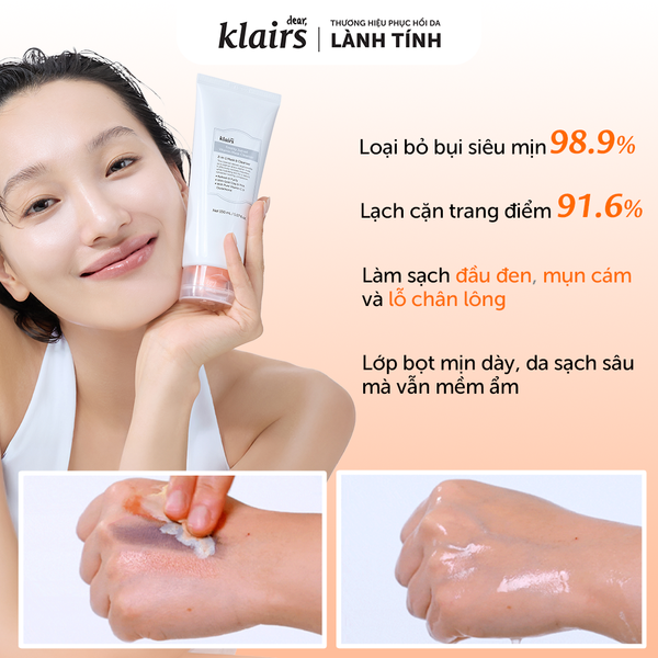 Sữa Rửa Mặt Đất Sét Vàng Dear, Klairs Freshly Juiced Vitamin Mask Cleanser 150ml.