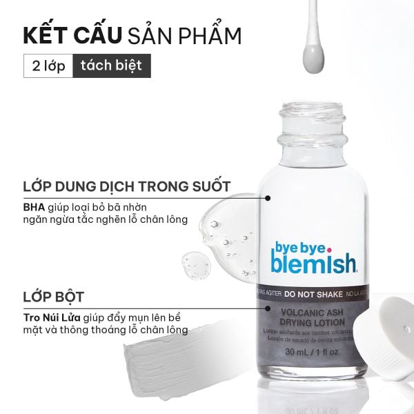 Lotion Chấm Mụn Tro Núi Lửa Dành Cho Mụn Đầu Đen Viêm Đỏ, Đầu Trắng, Sợi Bã Nhờn Bye Bye Blemish Volcanic Ash Drying Lotion 30ml