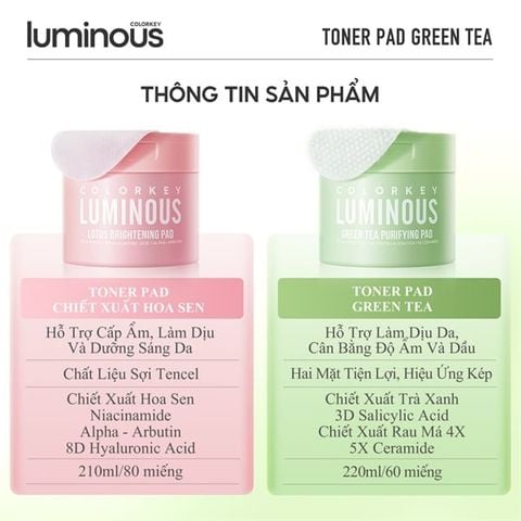 [MỚI] Toner Pad COLORKEY LUMINOUS Hỗ Trợ Làm Dịu Da Cân Bằng Độ Ẩm 210ml/hũ