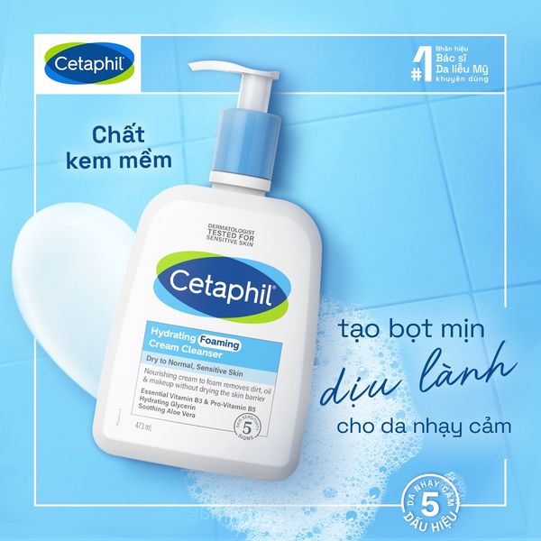 Sữa Rửa Mặt Cetaphil Tạo Bọt Dịu Lành Cho Da Nhạy Cảm 473ml Hydrating Foaming Cream Cleanser