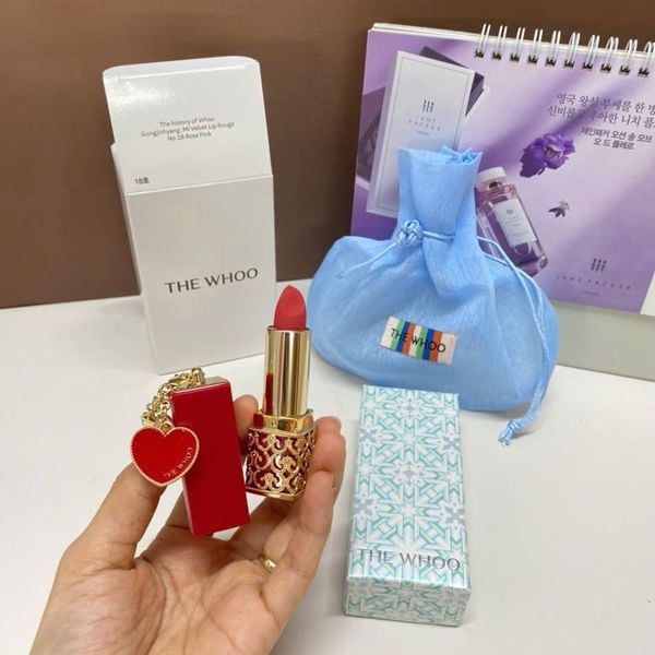 Son Thỏi + Túi The Whoo Velvet Lip rouge 3.5g #18 Rose Pink