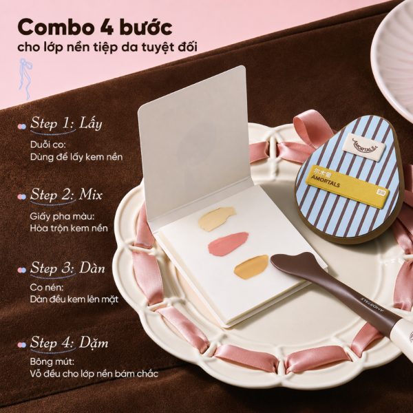 Bộ 6 Dụng Cụ Trang Điểm AMORTALS Ok Foundation Tools Set - Gồm 3 Bông Mút + Cọ Tán Nền + Giấy Pha Nền + Hộp Đựng
