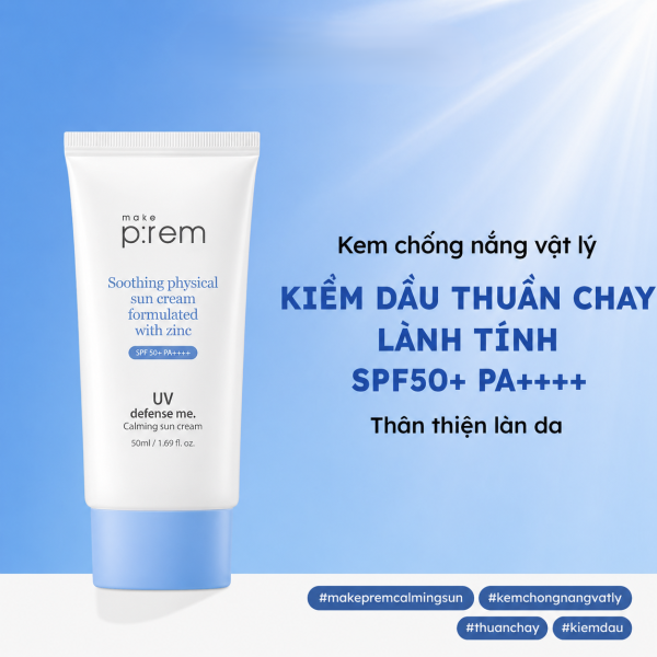 Kem Chống Nắng Make p:rem Vật Lý Cho Da Nhạy Cảm 50ml UV Defense Me. Calming Sun Cream SPF50+ PA++++