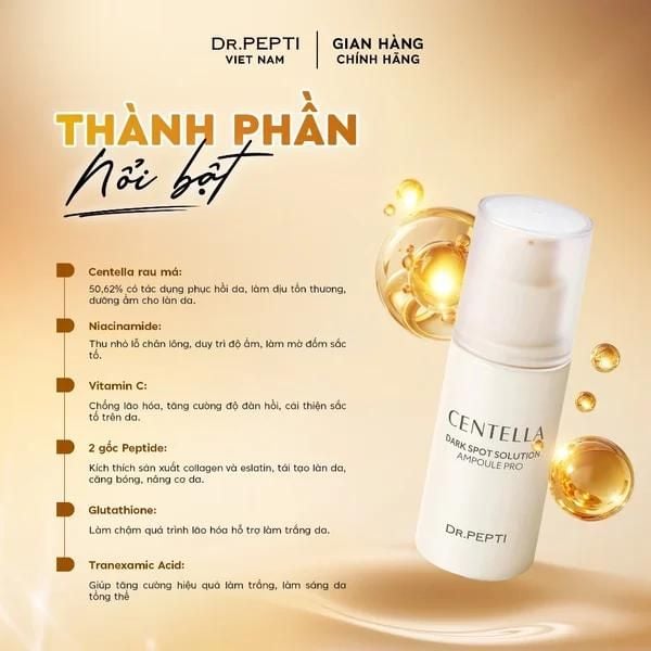 Tinh Chất Dưỡng Da Dr.Pepti Centella Dark Spot Solution Ampoule Dưỡng Trắng, Cải Thiện Nếp Nhăn 30ml