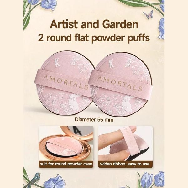 Set 2 Bông Phấn Phủ Amortals Artist Series Hand Garden Round Powder Puff (55x55x7mm)