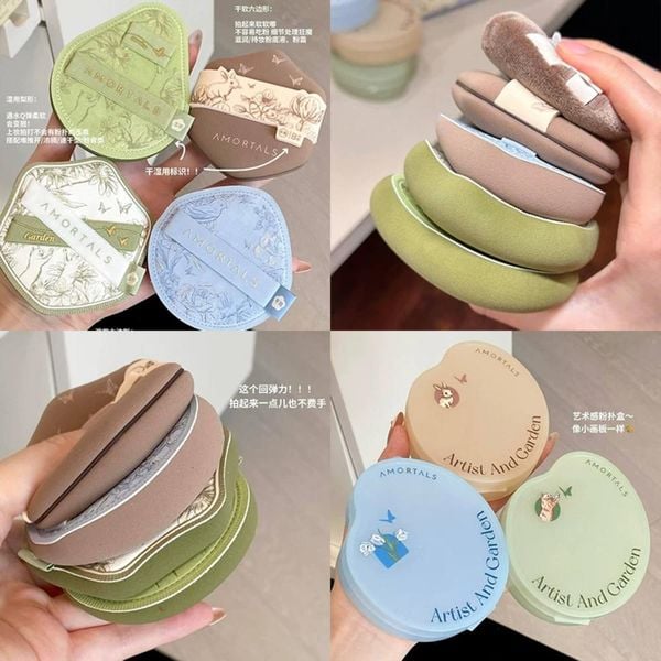 Bông Phấn Nền Amortals Artist Garden Series Foundation Puff Soft – Dáng Giọt Nước (Kèm 1 Hộp Đựng Bông Mút)