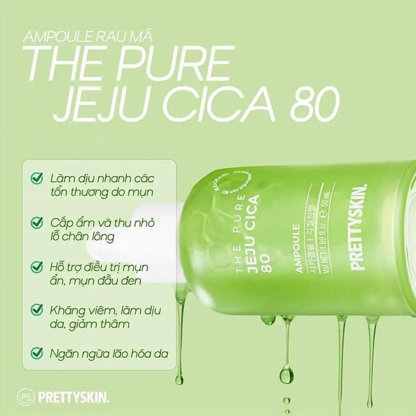 Tinh Chất PrettySkin The Pure Jeju Cica 80 Ampoule Chiết Xuất Rau Má 50ml