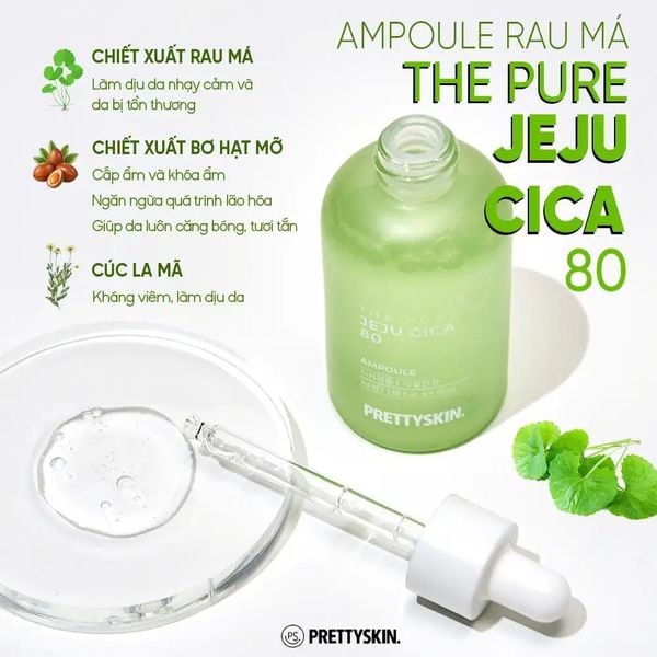 Tinh Chất PrettySkin The Pure Jeju Cica 80 Ampoule Chiết Xuất Rau Má 50ml