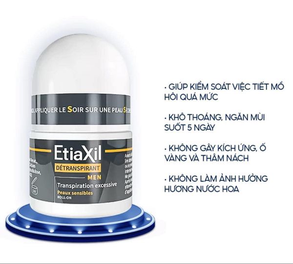 Lăn Khử Mùi EtiaXil Cho Nam Ngăn Mồ Hôi Chuyên Sâu 15ml Detranspirant Men Peaux Sensibles Roll-On