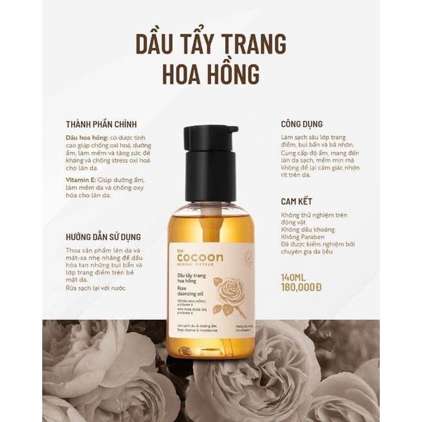 Dầu Tẩy Trang Cocoon Rose Cleansing Oil Chiết Xuất Hoa Hồng 140ml/ 310ml