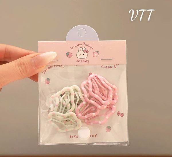 Vỉ 10 kẹp chấm bi ( hồng trắng )