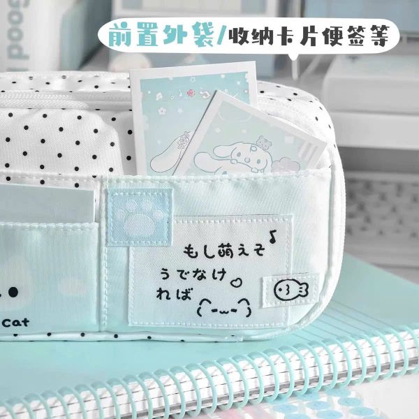 Túi đựng bút xanh trắng chấm bi cute cat