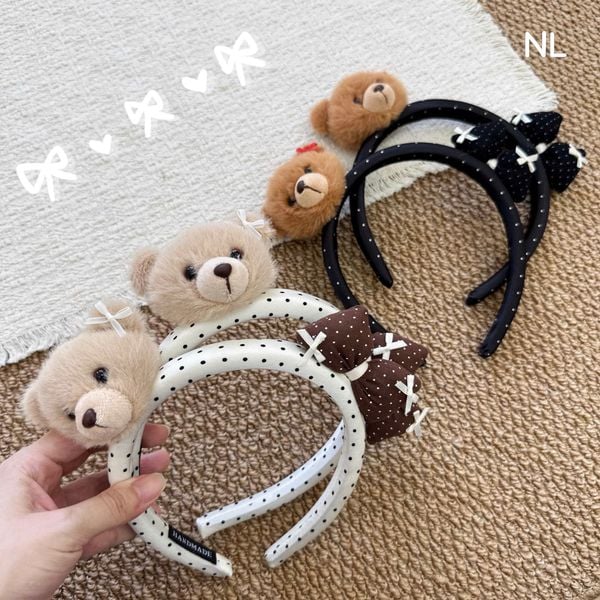 Cài chấm bi gấu nơ đen trắng