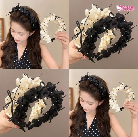 Xược phồng chấm bi nơ đen trắng