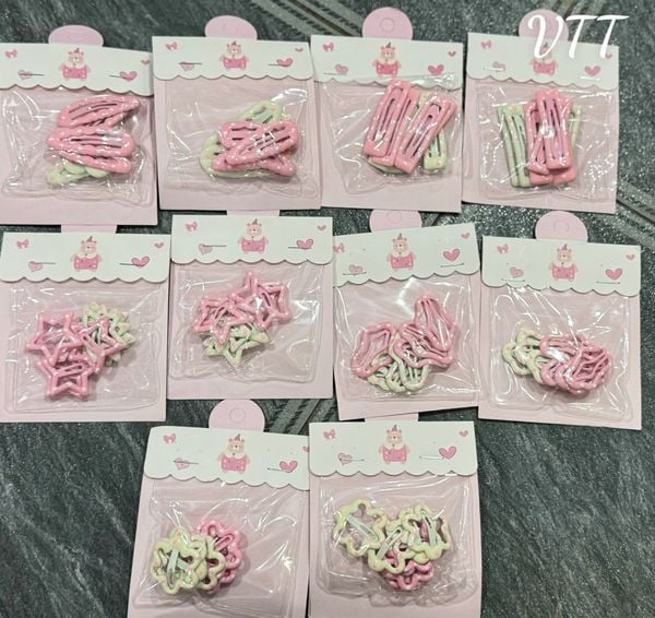 Vỉ 10 kẹp chấm bi ( hồng trắng )