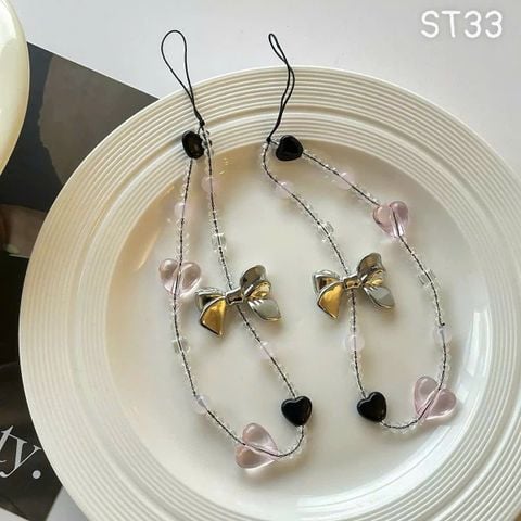 Dây đeo điện thoại tim nơ bạc ST33