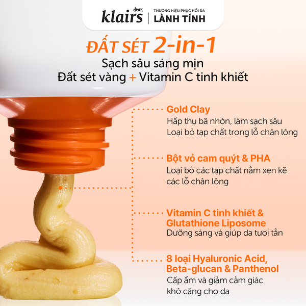 Sữa Rửa Mặt Đất Sét Vàng Dear, Klairs Freshly Juiced Vitamin Mask Cleanser 150ml.