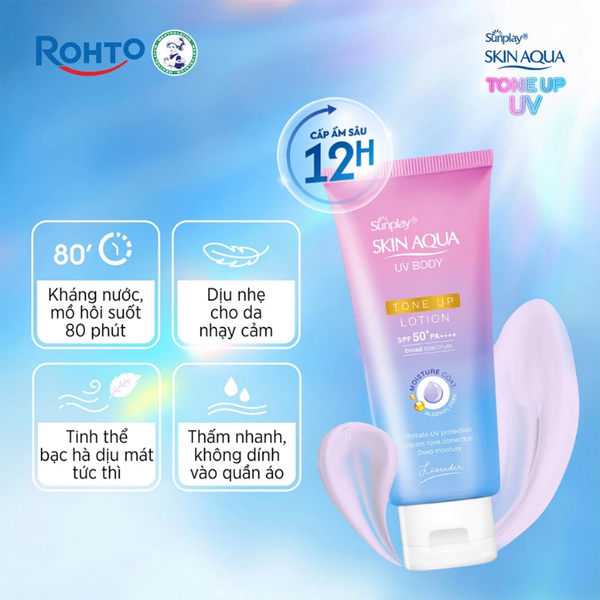 Lotion Chống Nắng Dưỡng Thể Nâng Tông Sáng Mịn Sunplay Skin Aqua UV Body Tone Up Lotion Lavender SPF50+ PA++++ 130g