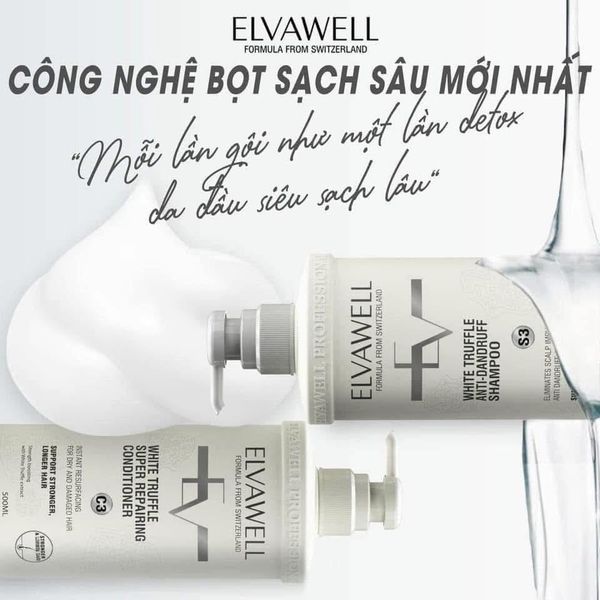 Cặp Dầu Gội Elvawell Màu Trắng Giảm Gàu Siêu Suôn Mượt - (MÀU TRẮNG)/ 1000ml