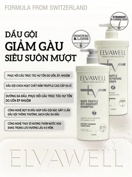 Cặp Dầu Gội Elvawell Màu Trắng Giảm Gàu Siêu Suôn Mượt - (MÀU TRẮNG)/ 1000ml