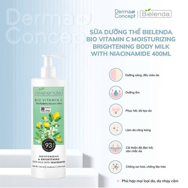 [Hàng Công Ty] BIELENDA Bio Vitamin C Moisturizing & Brightening Body Milk With Niacinamide Sữa Dưỡng Thể - 400ml