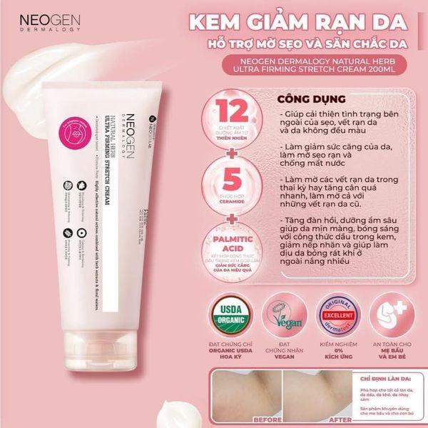Kem Dưỡng Giảm Rạn Da, Mờ Sẹo, Săn Chắc Da Neogen Dermalogy Natural Herb Ultra Firming Stretch Cream 200ml