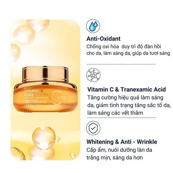 Kem Dưỡng Ẩm Làm Trắng Da mờ thâm Lebelage Vitamin C Pure Cream 55ml