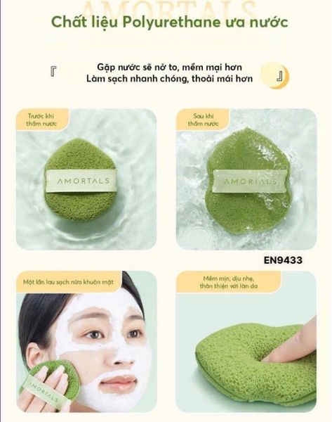 Bọt Biển Rửa Mặt AMORTALS Smile Cleaning Puff Face Wash Puff