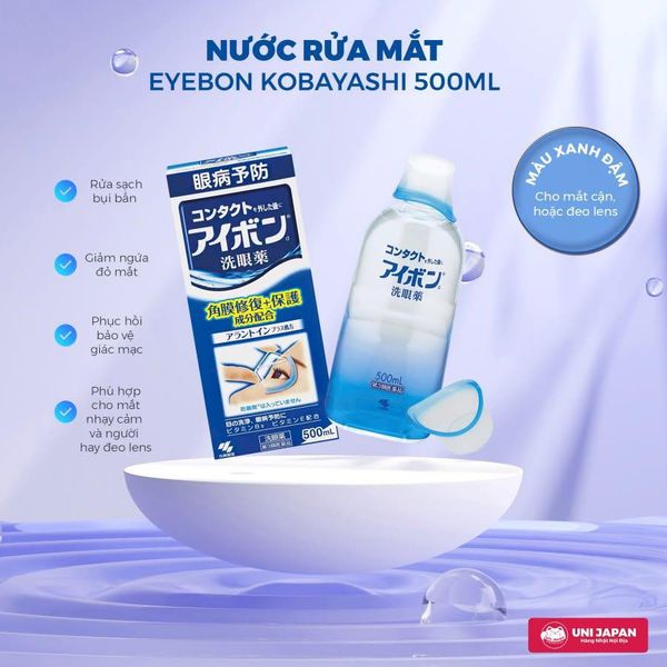 Nước rửa mắt Kobayashi Eyebon W Vitamin phục hồi và bảo vệ giác mạc mắt 500ml - Nhật